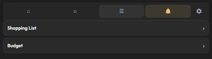 The More menu, with Shopping List and Budget.