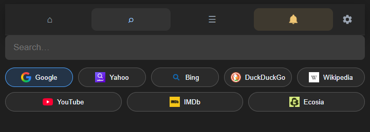 The search box and a row of search engines, with Google selected.